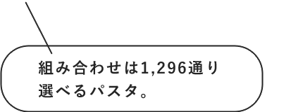 組み合わせは1,296通り以上 選べるパスタ。